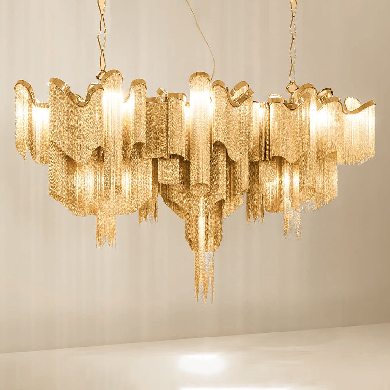 Cascading Metal Chain Chandelier
