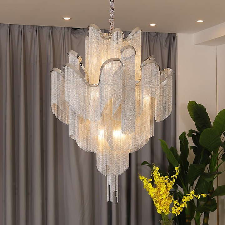 Cascading Metal Chain Chandelier