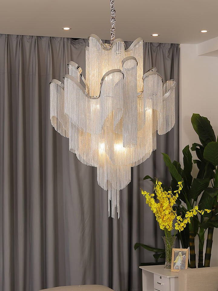 Cascading Metal Chain Chandelier