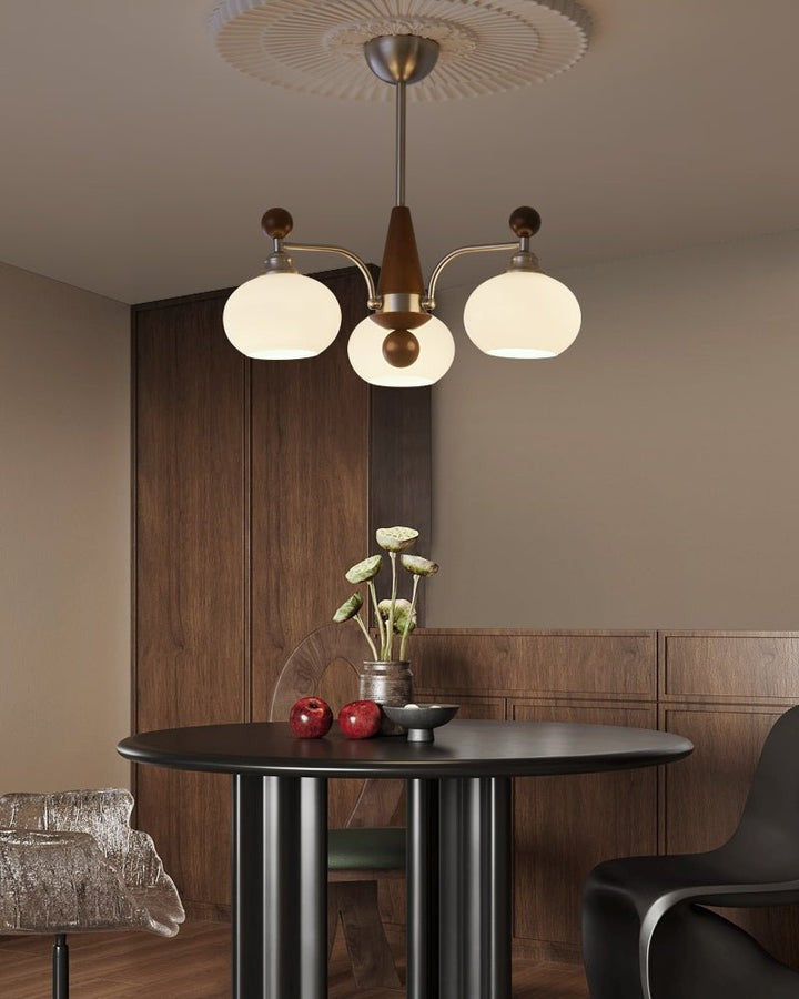 Celestial Walnut and Opal Globe Chandelier
