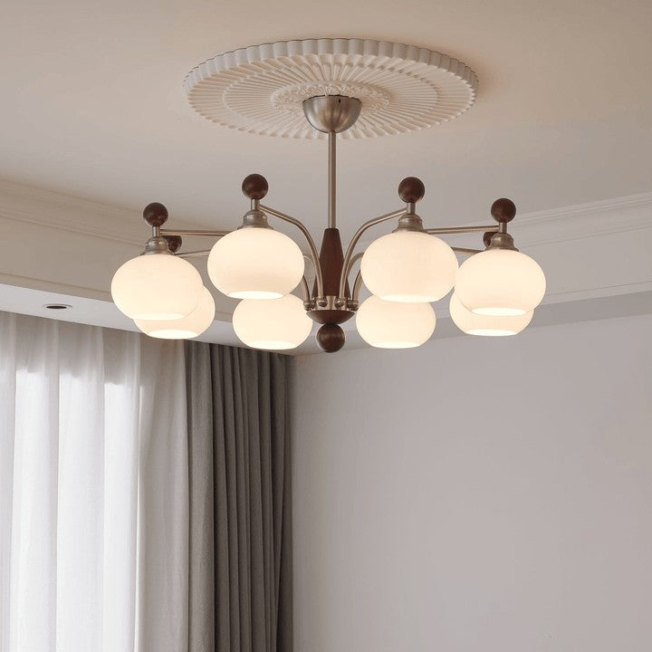 Celestial Walnut and Opal Globe Chandelier