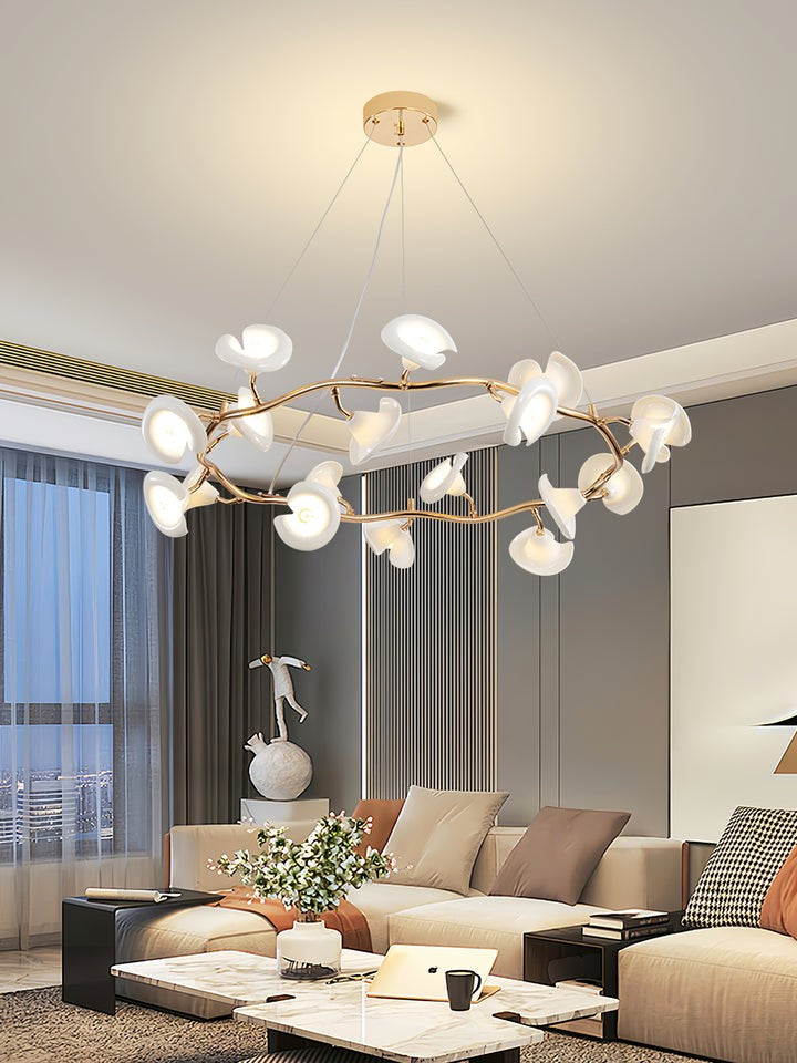 Ceramic Blossom Petal Chandelier – Floral-Inspired Ceiling Light