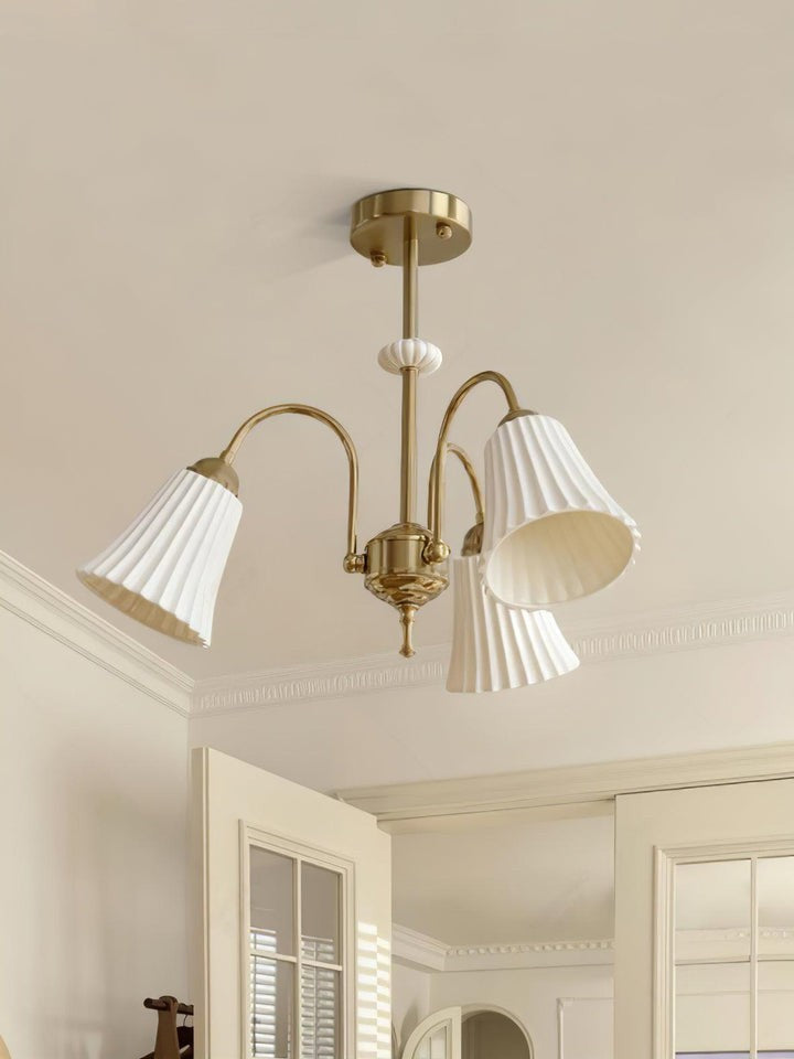 Ceramic Trumpet Chandelier in Gold Finish