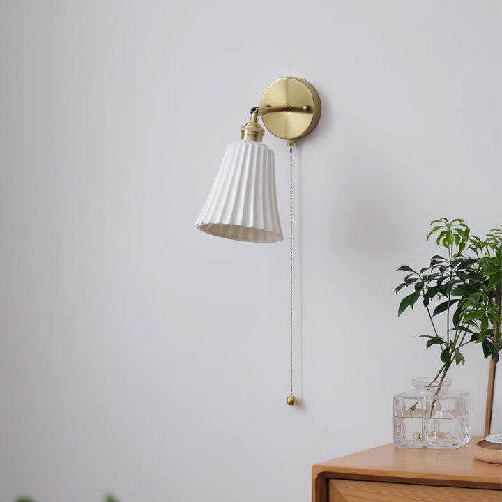 Ceramic Trumpet Wall Sconce with Brass Accents