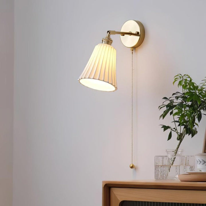 Ceramic Trumpet Wall Sconce with Brass Accents