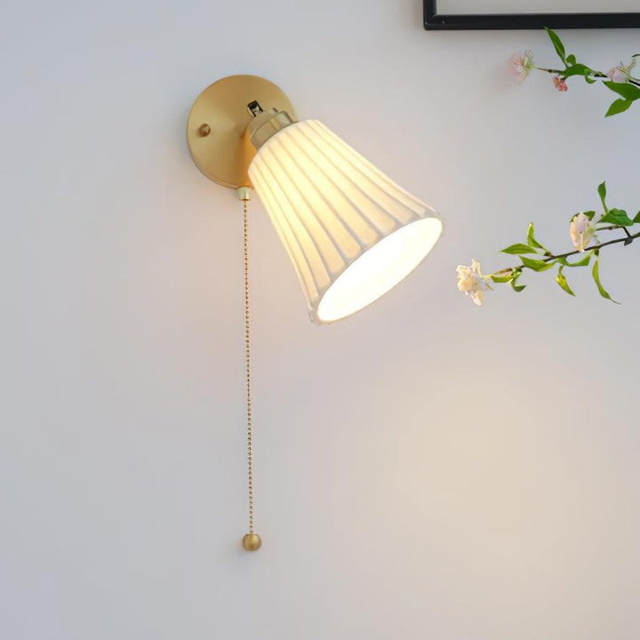 Ceramic Trumpet Wall Sconce with Brass Accents