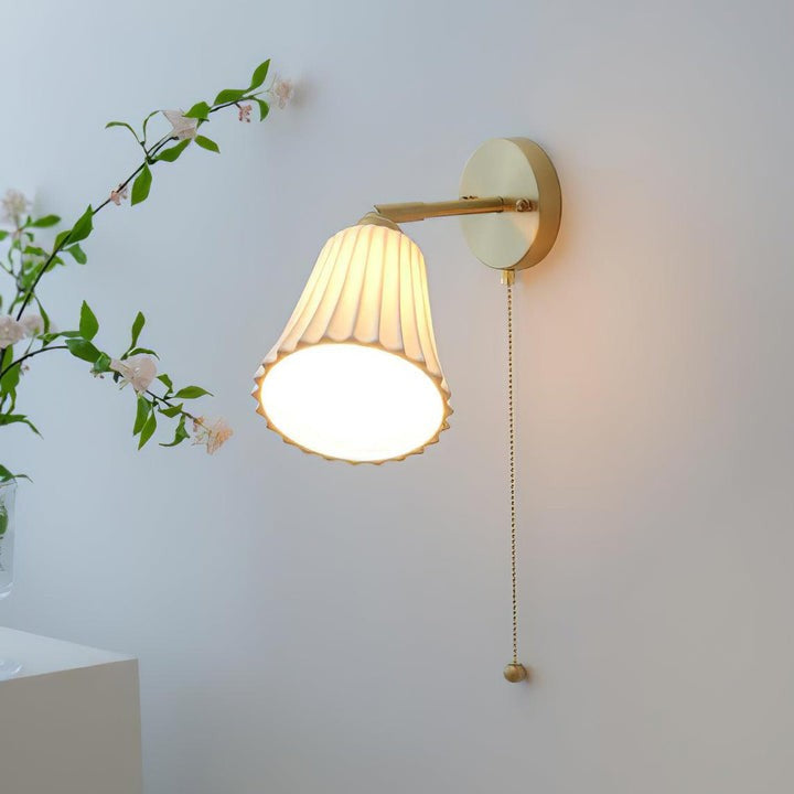 Ceramic Trumpet Wall Sconce with Brass Accents