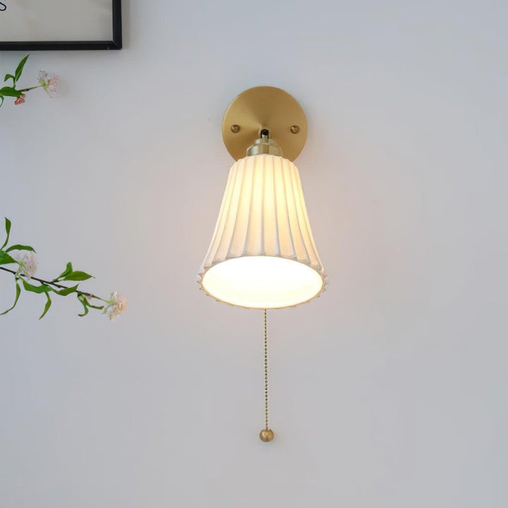 Ceramic Trumpet Wall Sconce with Brass Accents