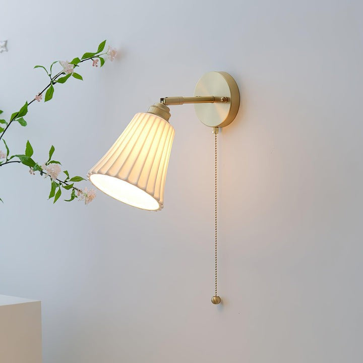 Ceramic Trumpet Wall Sconce with Brass Accents