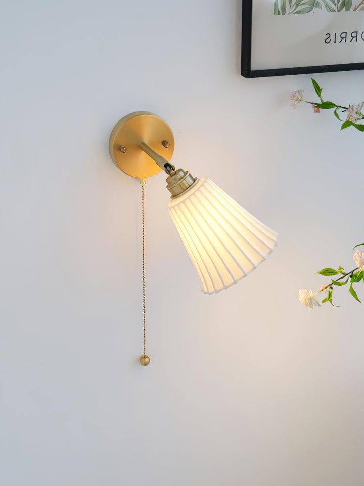 Ceramic Trumpet Wall Sconce with Brass Accents