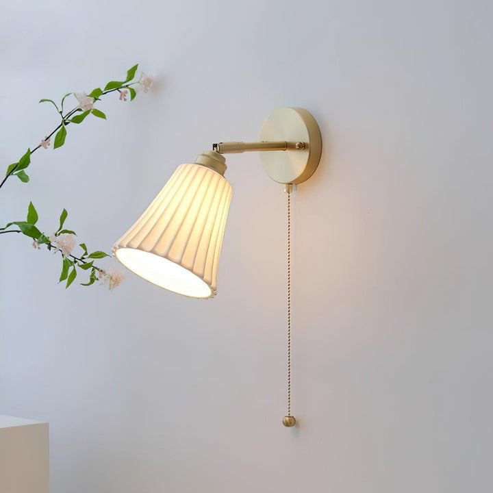 Ceramic Trumpet Wall Sconce with Brass Accents