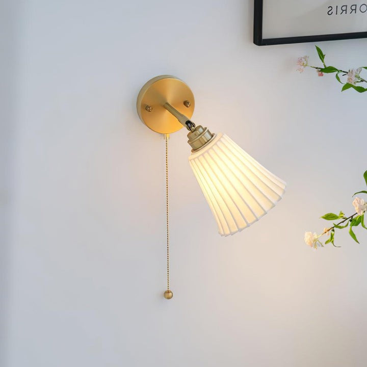 Ceramic Trumpet Wall Sconce with Brass Accents