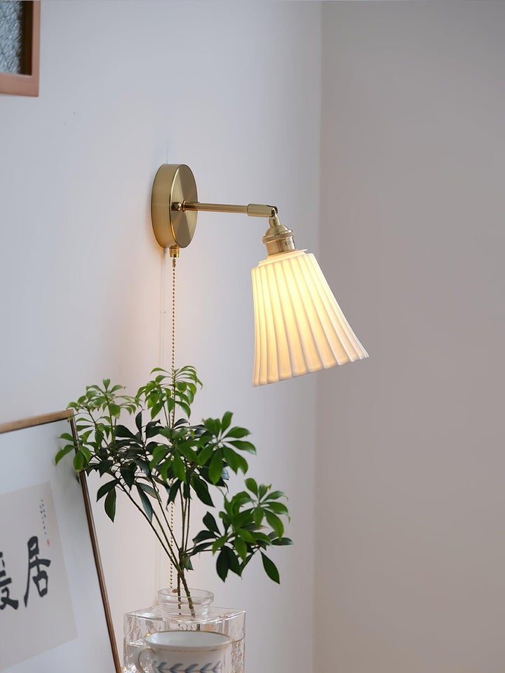 Ceramic Trumpet Wall Sconce with Brass Accents