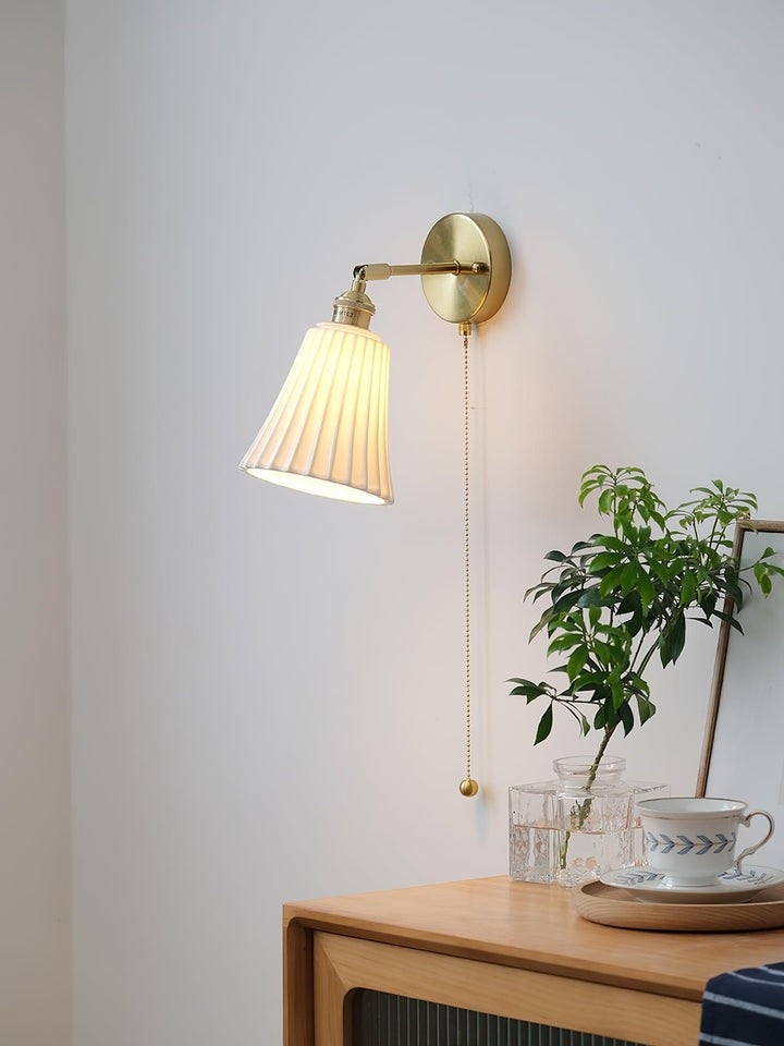 Ceramic Trumpet Wall Sconce with Brass Accents