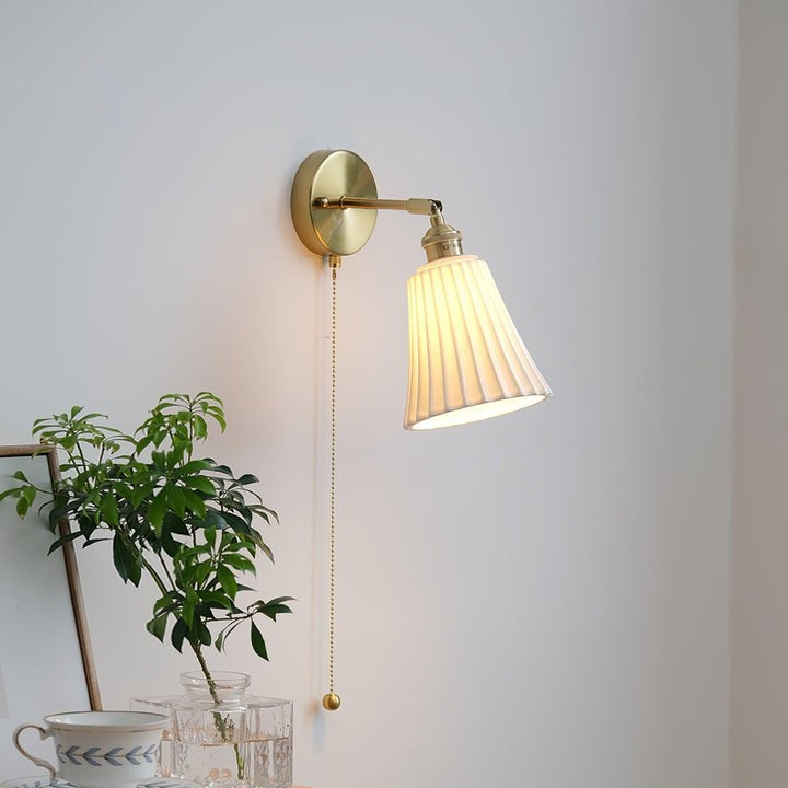 Ceramic Trumpet Wall Sconce with Brass Accents