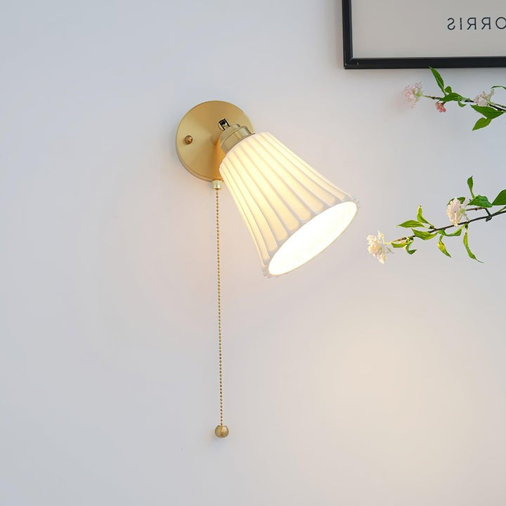 Ceramic Trumpet Wall Sconce with Brass Accents