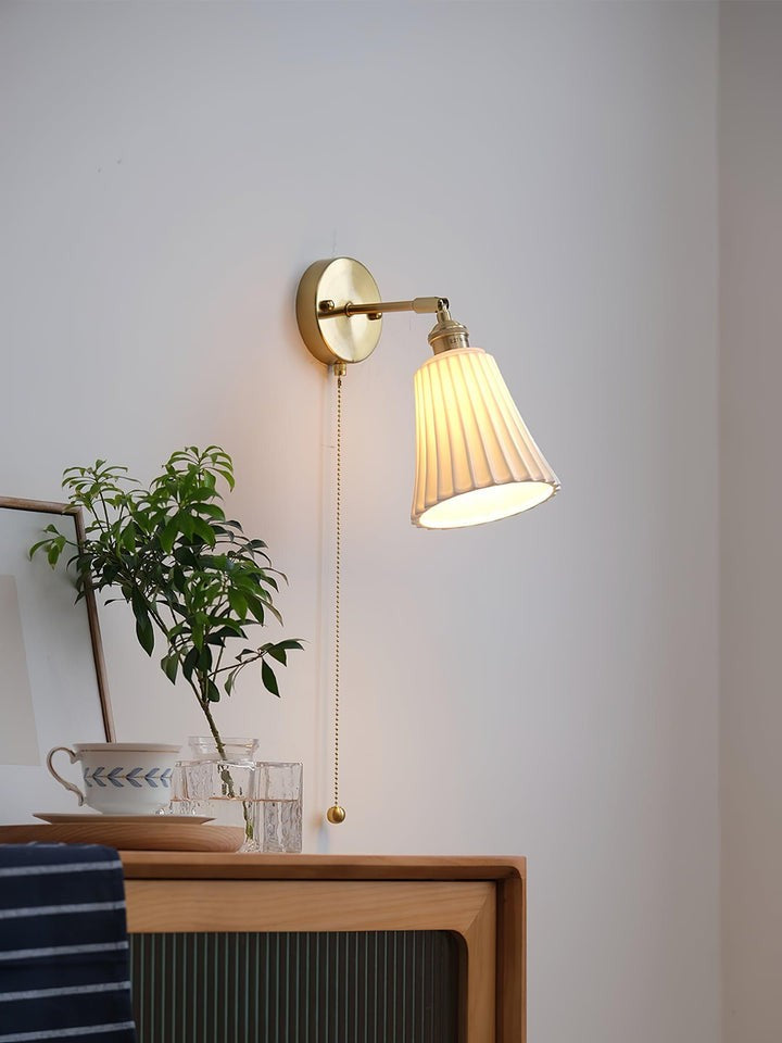 Ceramic Trumpet Wall Sconce with Brass Accents