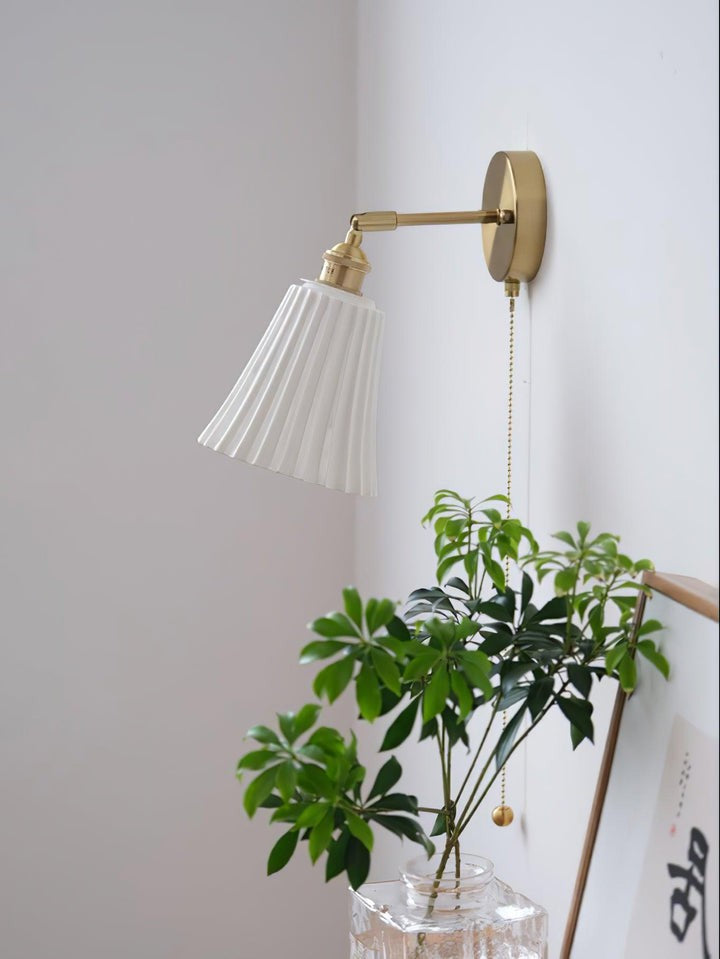 Ceramic Trumpet Wall Sconce with Brass Accents
