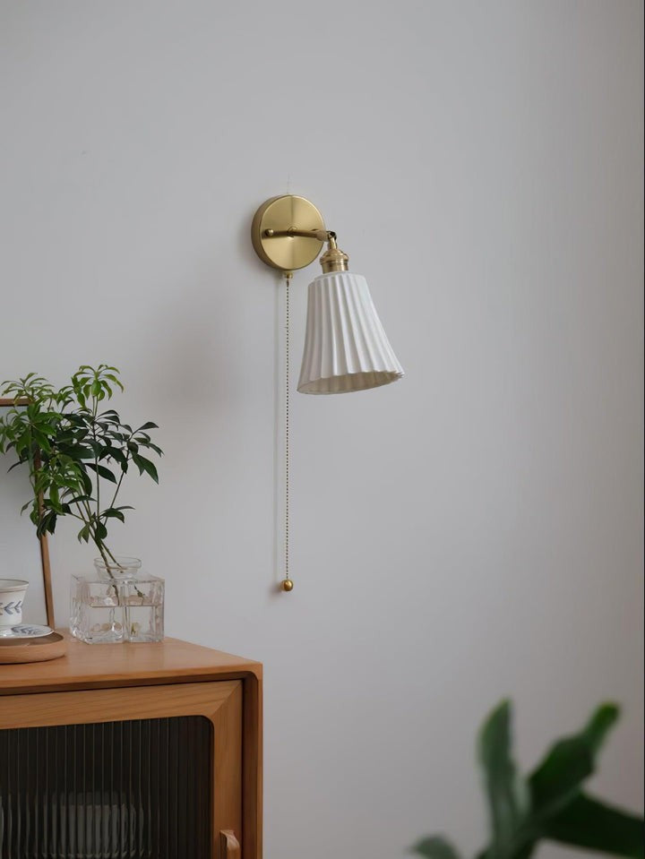 Ceramic Trumpet Wall Sconce with Brass Accents