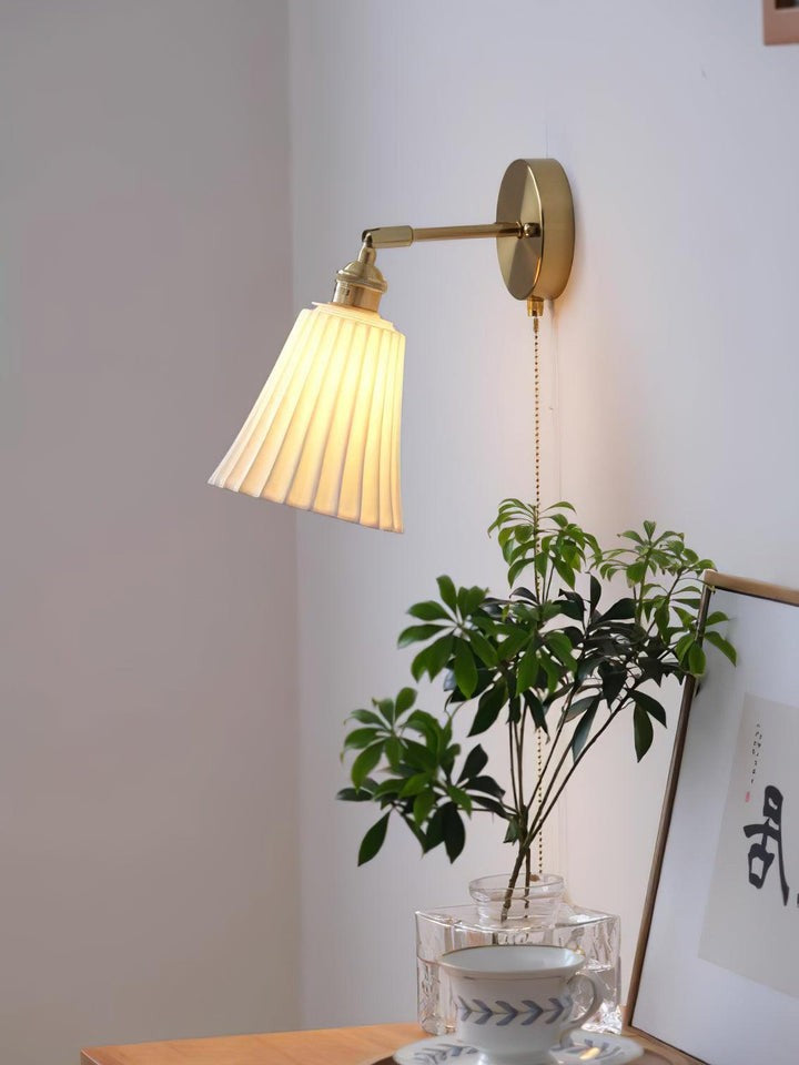 Ceramic Trumpet Wall Sconce with Brass Accents