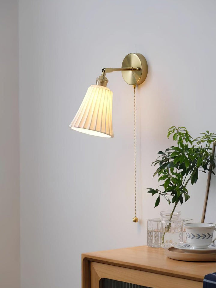 Ceramic Trumpet Wall Sconce with Brass Accents