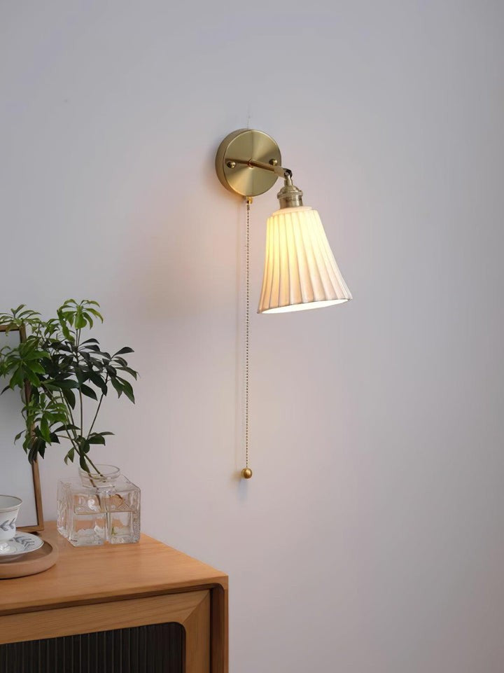 Ceramic Trumpet Wall Sconce with Brass Accents