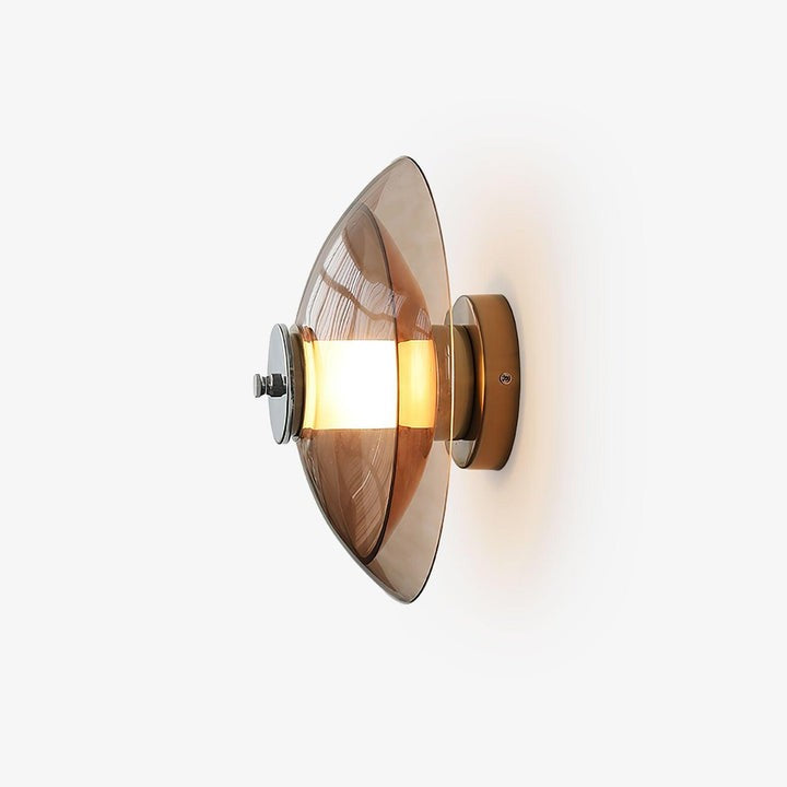 Chrome Saucer Wall Lamp with Amber Glass Shade