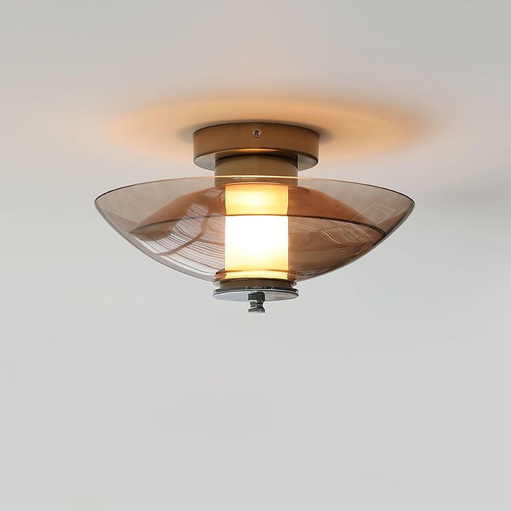 Chrome Saucer Wall Lamp with Amber Glass Shade