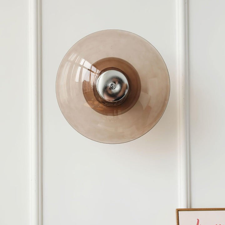 Chrome Saucer Wall Lamp with Amber Glass Shade