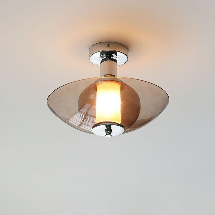 Chrome Saucer Wall Lamp with Amber Glass Shade