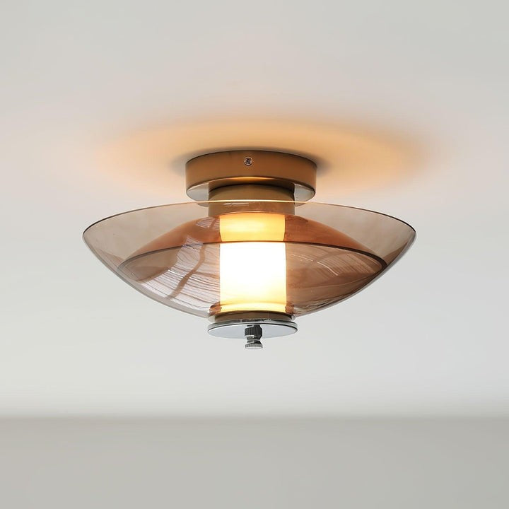 Chrome Saucer Wall Lamp with Amber Glass Shade