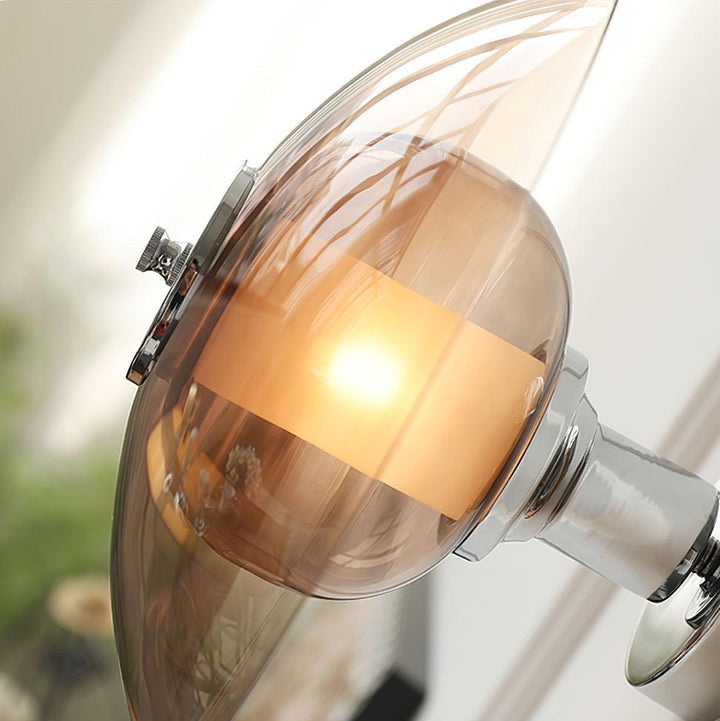Chrome Saucer Wall Lamp with Amber Glass Shade
