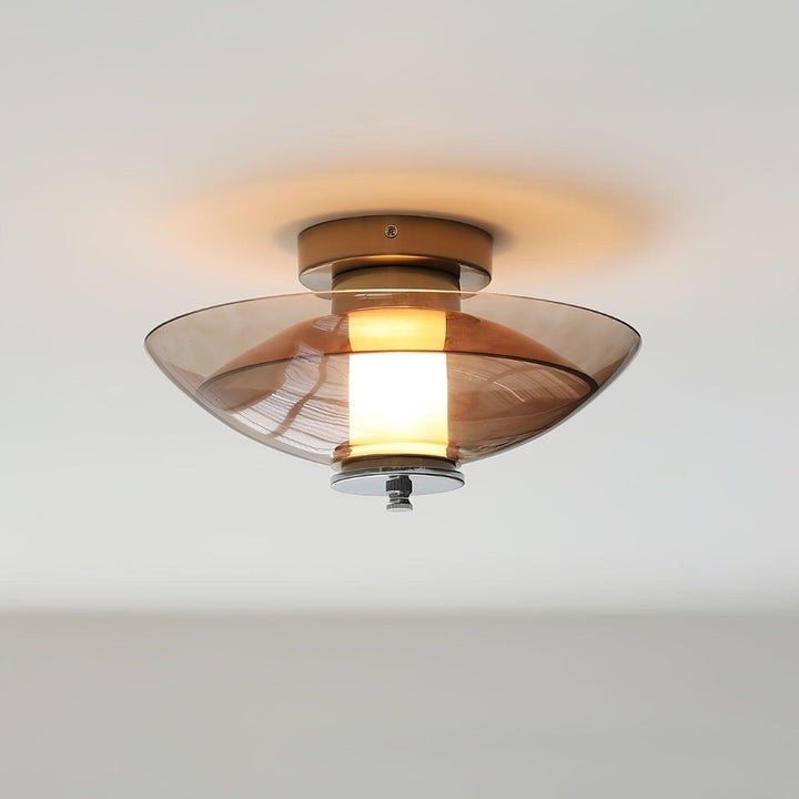 Chrome Saucer Wall Lamp with Amber Glass Shade