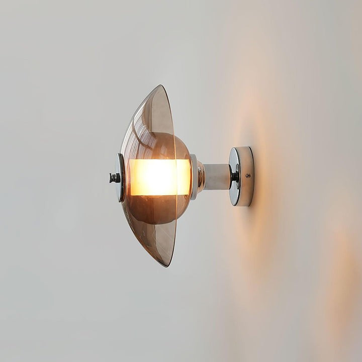 Chrome Saucer Wall Lamp with Amber Glass Shade