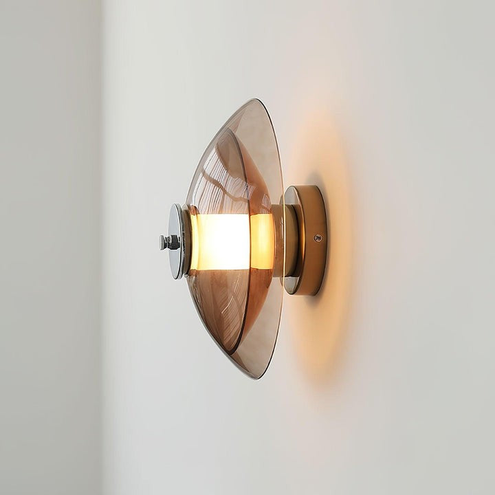 Chrome Saucer Wall Lamp with Amber Glass Shade