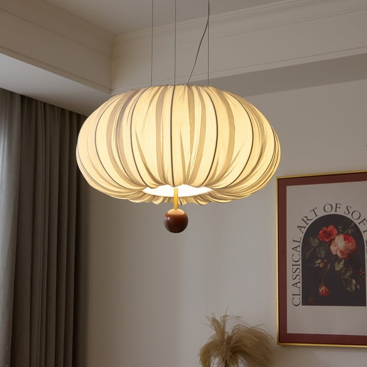 Cloud-Like Balloon Ceiling Pendant Light with Fabric & Wood Accents