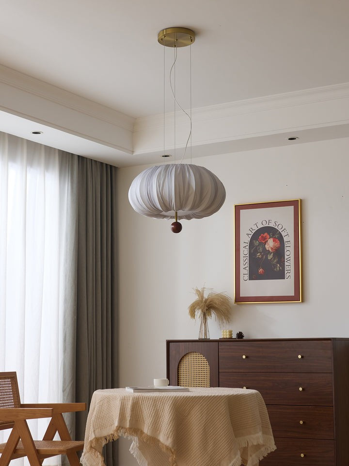 Cloud-Like Balloon Ceiling Pendant Light with Fabric & Wood Accents