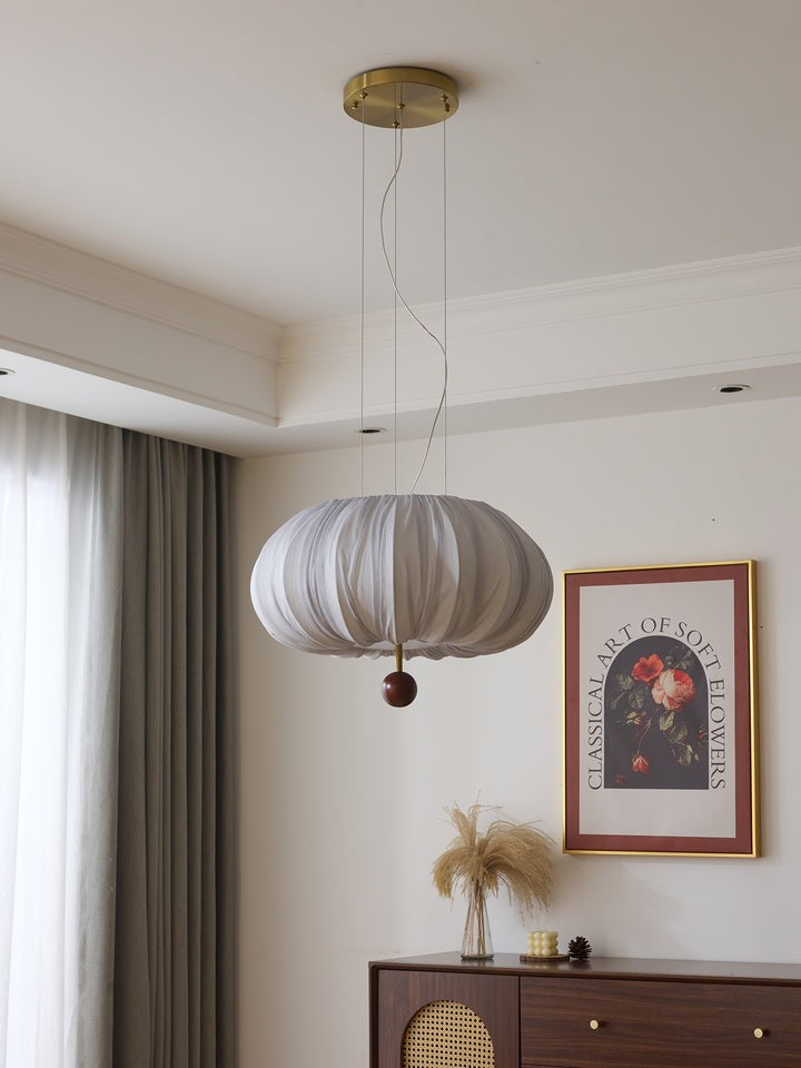 Cloud-Like Balloon Ceiling Pendant Light with Fabric & Wood Accents