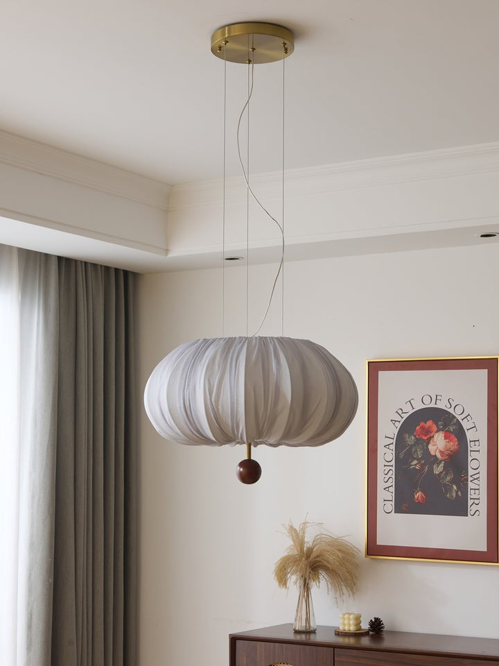 Cloud-Like Balloon Ceiling Pendant Light with Fabric & Wood Accents