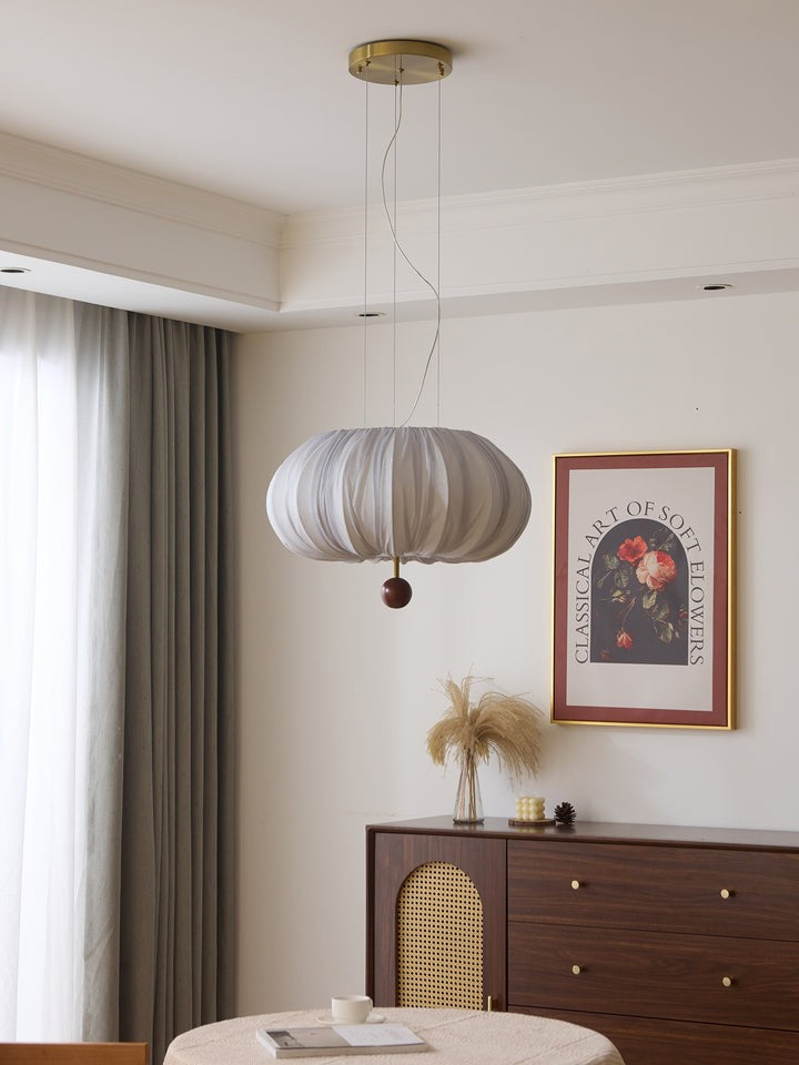 Cloud-Like Balloon Ceiling Pendant Light with Fabric & Wood Accents