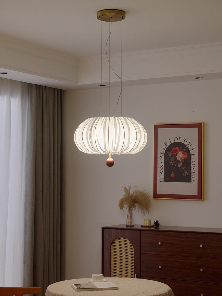 Cloud-Like Balloon Ceiling Pendant Light with Fabric & Wood Accents