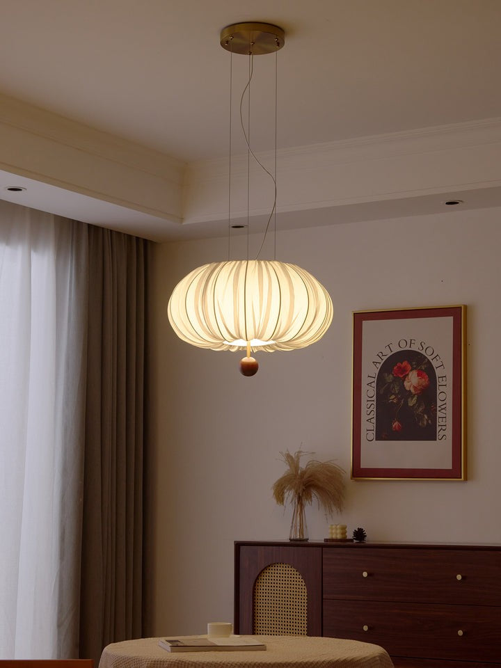 Cloud-Like Balloon Ceiling Pendant Light with Fabric & Wood Accents
