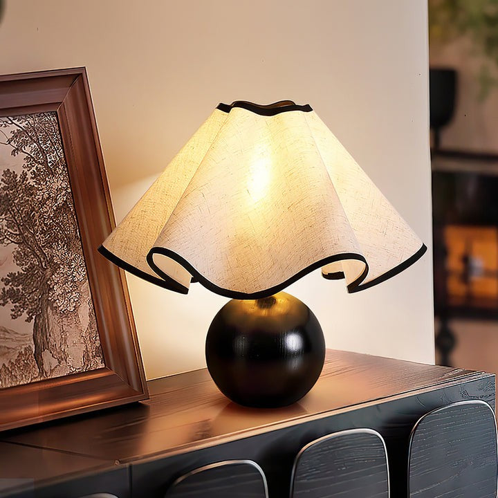 Coastal Wave-Inspired Table Lamp with Wooden Base