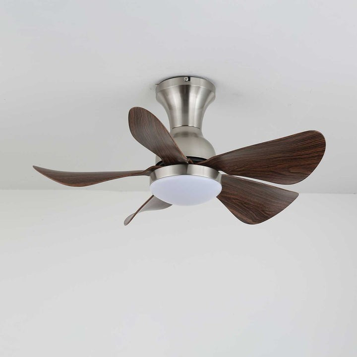 Compact LED Ceiling Fan Light with Reversible Motor & Wood Grain Finish