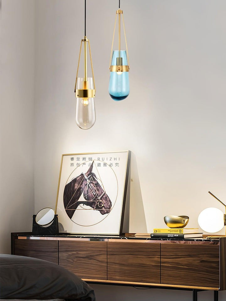 Contemporary Blue & Clear Glass Ceiling Pendant Light