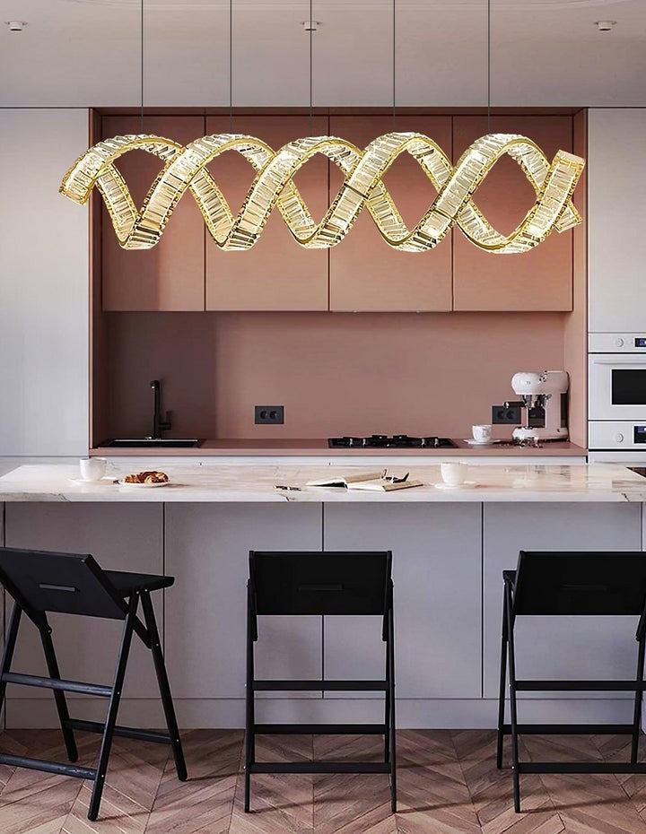 Contemporary Curved LED Crystal Chandelier