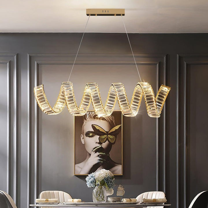 Contemporary Curved LED Crystal Chandelier