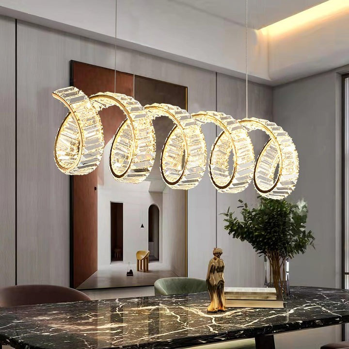 Contemporary Curved LED Crystal Chandelier