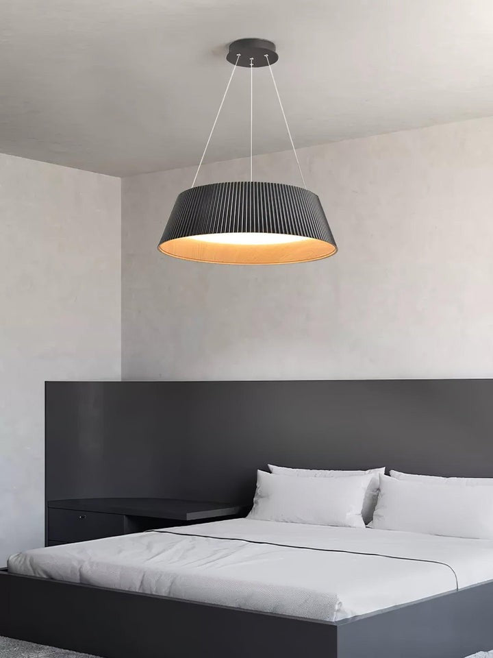 Contemporary Ribbed LED Pendant Light with Wooden Accent