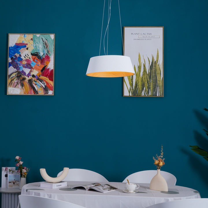 Contemporary Ribbed LED Pendant Light with Wooden Accent
